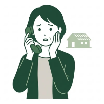受話器を耳に当てて心配そうにしている人と、遠くの家のイラスト